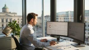 Ein SEO-Experte prüft im Büro die Backlink-Struktur einer Website.